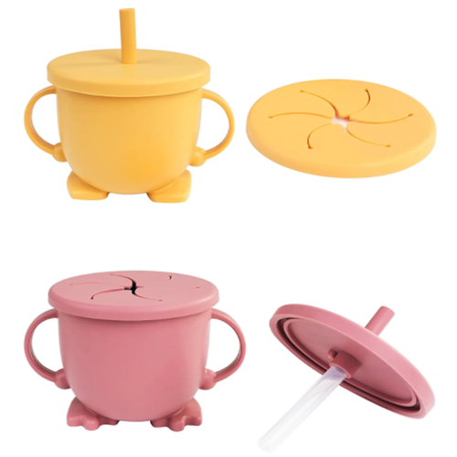 Silicone sippy snack cups with Straws & Snack Lid for baby