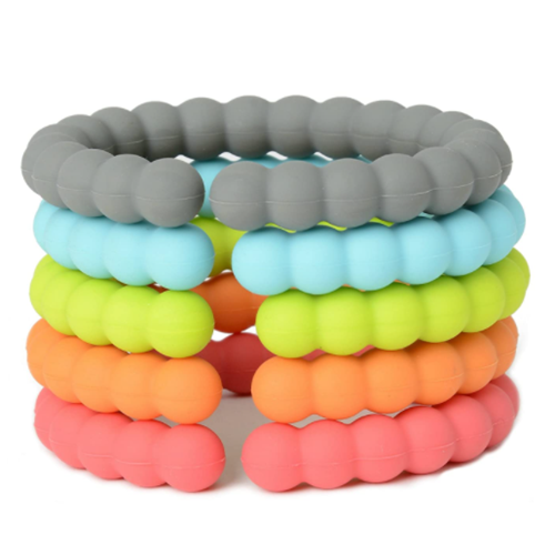 Silicone baby teether toy rings multi use