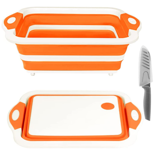 Collapsible functional silicone cutting board with colander